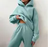 2026 Moda Casual Cruzada Primavera y Otoño Sudadera con Capucha Conjunto de Dos Piezas Manga Larga Color Sólido Forro Polar Jogger Traje Casual