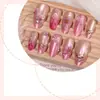 30 Peças de Pontas de Unha de Alta Qualidade em Formato Amêndoa com Efeito Olho de Gato 3D e Designs de Flor de Pessegueiro Pintados à Mão, Exportadas para a Europa e América, Unhas Usáveis Feitas à Mão Atacado