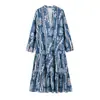 Vestido estampado de verão feminino novo estilo europeu e americano com costura em camadas 6873