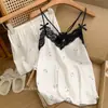 Conjunto de Pijama Sexy de Seda Helada Delgado de Verano con Ribete de Encaje, Camisola y Shorts, Conjunto Casual Holgado Estampado para Casa
