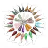 Venta al por mayor de fábrica aretes largos de cristal natural forma de gota de agua amatista Ojo de Tigre Joyería con gancho para la oreja aretes redondos de gota de agua DIY