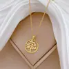 [Acero de Titanio] Collar Redondo Árbol de la Vida con Estilo Lujoso y Elegante Diseño Totalmente Diamantado para Mujer, Cadena Versátil para Clavícula Cadena de Acero de Titanio