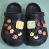 Sapatos com buracos transfronteiriços, acessórios faça você mesmo, simulação de resina fofa, comida, brinquedo, sapatos de ovo de pêssego, decorações de flores, fivela de sapato removível