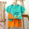 Roupa Infantil Conjunto de Manga Curta Infantil Camiseta de Algodão Conjunto Duplo Roupa de Bebê Roupa Infantil Coreana