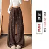 Calça Larga com Strass Estrela Feminina Outono Inverno Nova Tamanho Plus Size Com Bolsos Calça de Perna Tesoura Drapeada Cintura Alta Calça Reta Emagrecedora
