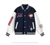 Chaqueta de Béisbol Bordada con Manzana de Marea Nacional Americana para Hombre y Mujer Diseño Retro de Bloques de Color Sentido del Diseño Nicho Holgada Casual Chaqueta Abrigo