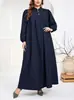 Vestido largo de otoño nuevo para talla grande, de manga larga, cuello alto, abotonado, corte holgado, con mangas abullonadas, adecuado para el uso diario y versátil