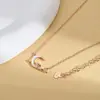 Cadena para Clavícula Elegante con Circonita Microincrustada, Bañada en Oro Real, para Mujer, Cadena de Cuello Estilo Luna de Lujo Ligero, Cadena Fría de Estrella