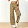 Moda de Bruja Transfronteriza Europea y Americana 2026 Color Sólido Casual Bolsillo Elegante Holgado Recto Versátil Pantalones Largos para Mujer