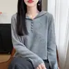 Moletom de Tricô Crochê Requintado 100% Lã Pura Feminino 2026 Outono/Inverno Novo Estilo Suéter Base Redutor de Idade