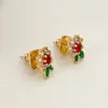 Brincos de Flor Coloridos com Zircônia Estilo Francês, Brincos de Flor Românticos Pastorais de Luxo Leve, Brincos Versáteis para Mulheres com Temperamento Fresco e Doce