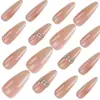 Uñas Postizas Xiaohongshu Rosa Nude Decoración de Diamantes Lujo Ligero Puntas de Uñas Largas Pegatinas para Uñas Dulces Frescas Chica Picante Hecho a Mano de Alta Gama