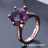 Nuevo anillo de amatista con cara de tortuga de seis garras de alta gama con incrustaciones de diamantes de moda coreana, elegante anillo de boca viva para mujer, venta al por mayor