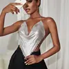AYJ2026 Top metálico moderno de estilo europeo y americano para discoteca, con escote pronunciado en la espalda, tirantes de cadena y escote en V profundo Y636