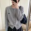 Cardigan de Tricô Bordado com Filhotes 100% Lã para Mulheres, Novo Outono/Inverno 2026 Casaco Suéter Solto Emagrecedor