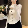 Suéter decorativo com laço novo estilo coreano outono e inverno feminino slim fit emagrecedor suéter interno de manga longa blusa básica top