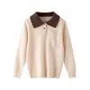 Suéteres de Lã Color Block para Meninos e Meninas, Suéteres Falsos de Duas Peças, Pulôveres com Gola para Outono e Inverno, Tops Básicos de Lã para Crianças Tamanho Médio e Grande