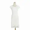 Vestido de Mujer de Verano Fresco de Color Sólido Cuello Redondo Manga Supercorta Encaje Puntadas Ajustado Adelgazante de Punto de Alta Elasticidad