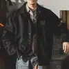 Jaqueta térmica acolchoada estilo americano para homens, modelagem solta, outono e inverno, com gola de camurça, estilo baseball