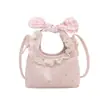 Bolso dulce con ribete de encaje para niñas pequeñas, con un lindo estampado a cuadros y un lazo, un bolso cruzado mini a la moda para niños