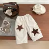 Calça de Fleece Infantil Outono e Inverno Moda Bebê Solta Espessada Casual Reta Estilosa Estrela Quente Calça Longa