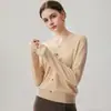 Suéter de cachemira para mujer con ribete de encaje francés, elegante y chic, color liso, de manga larga, sin capucha, perfecto como capa base