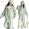 Conjunto novo de moletom com capuz casual de outono para meninas, jaqueta externa grande para estudantes crianças, calças de moletom, calças de perna larga, calças compridas