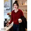 Sudadera gris lisa con capucha, nuevo estilo primavera/otoño, corte holgado, top de punto versátil para mujer, suéter base con capucha