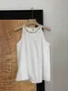 Camiseta sin mangas de algodón puro bordada, cuello halter, sencilla y delicada, para mujer, verano 12558