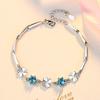 Pulseira de prata banhada a 925 para mulheres temperamento doce japonês e coreano trevo de quatro folhas flor giratória zircônia pulseira joias de prata presentes atacado