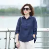 Camisa de Ramio para Mujer, Blusa Jacquard Retro de Media Manga, Corte Holgado, Adelgazante y Favorecedora, Camisa de Estilo Delgado, Atuendo Artístico de Verano para Mujer