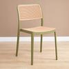 Silla nórdica sencilla de plástico con reposabrazos y respaldo, taburete grueso apilable, mesa de comedor y silla de ratán para exteriores.