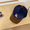 Gorra de pana vintage con bordado de oso para mujer, gorra de béisbol de cabeza grande a juego con colores para primavera y otoño, para parejas de estudiantes