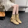 Novas botas de treinamento Martin estilo caça alemãs da moda outono e inverno, cores retrô em blocos, versáteis, com cadarço e zíper lateral para mulheres