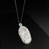 Collar con colgante de hoja de calcedonia de plata esterlina S925 con explosiones chinas, cadena de clavícula para mujer, ágata blanca hielo natural de alta calidad, material de caballo.