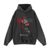 Moletom com capuz desgastado inspirado em anime estilo japonês, streetwear preto retrô, oversized, plus size, agasalho casual, moletom de gola redonda