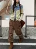 Cárdigan de punto de mezclilla patchwork estilo europeo, nuevo diseño otoño/invierno 2026, abrigo suéter holgado y casual para mujer