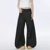 Jeans vintage azules estilo americano con dobladillo curvo para hombre, vibra de moda urbana de verano, pantalones de pierna ancha lavados, pantalones casuales de pierna recta ligeramente acampanados