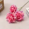 Flores de Seda Flores Artificiales Plantas Verdes Flores Artificiales Rosa de 3 Cabezas Textura de Malla Flores de Rosa Paisajes de B&B Ramilletes de Boda Arreglos Florales Ramilletes de Flores Decorativos