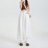 Pantalones de pierna ancha de algodón, no elásticos, holgados, casuales, de corte recto, adelgazantes, estilo clásico simple, mezclilla suave blanca pura, jeans de mezclilla suave blancos