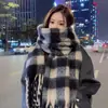 Bufanda Estilo Coreano para Mujer Invierno Alta Gama Sensación Imitación Cachemir Bufanda a Cuadros Chal Grueso Cálido Bufanda de Estudiante