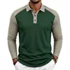 Camisa Polo Masculina Europeia e Americana de Manga Longa Color Block Comércio Exterior Masculino Gola Lapela Casual Top Amazon