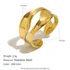Mengjia Moda Europeia e Americana Transfronteiriça Nicho Joias Aço Inoxidável Banhado a Ouro 18K Anel Aberto Larga Textura Martelada