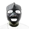 Máscara de couro PU preta com boca e olhos abertos, acessório para cabeça, ferramenta alternativa de treinamento de contenção SM bondage