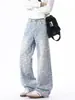 Jeans a cuadros coloridos de nicho retro americano transfronterizo para hombre, pantalones rectos sueltos de pierna ancha de alta calle nuevos de primavera y otoño para hombre