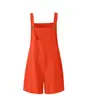 Europeos y Americanos 2021 verano transfronterizo nuevo algodón y lino nuevo de una sola pieza con tirantes color liso botón casual shorts para mujer