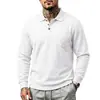 Camiseta Masculina Cross Europe Primavera e Outono Waffle Manga Longa Gola Polo com Bolso Casual Manga Longa