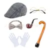 Anos 1920 Festa Gatsby Charuto Falso Relógio de Bolso Alça de Pescoço Conjunto de Gravata Borboleta Roupa Masculina Chapéu Boina de Lã