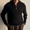 Suéter de punto para hombre con cuello medio y cremallera, jersey casual de punto de manga larga de alta gama, chaqueta blanca elegante y versátil
