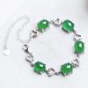 Exhibición en Vivo de Nuevas Pulseras de Ágata, Pulseras de Calcedonia Chapadas en Plata, Cabujón Verde Esmeralda Incrustado con Diseño de Corazón para Mujer